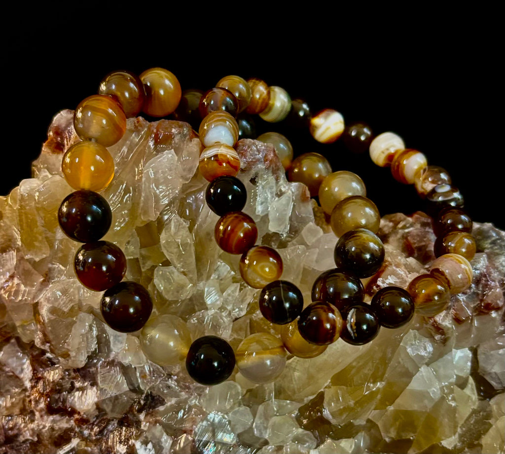 Coffee Striped Agate Energy Bracelet – Reiki Infused | 8mm or 10mm (Medium Wrists) | | Wiccan Center