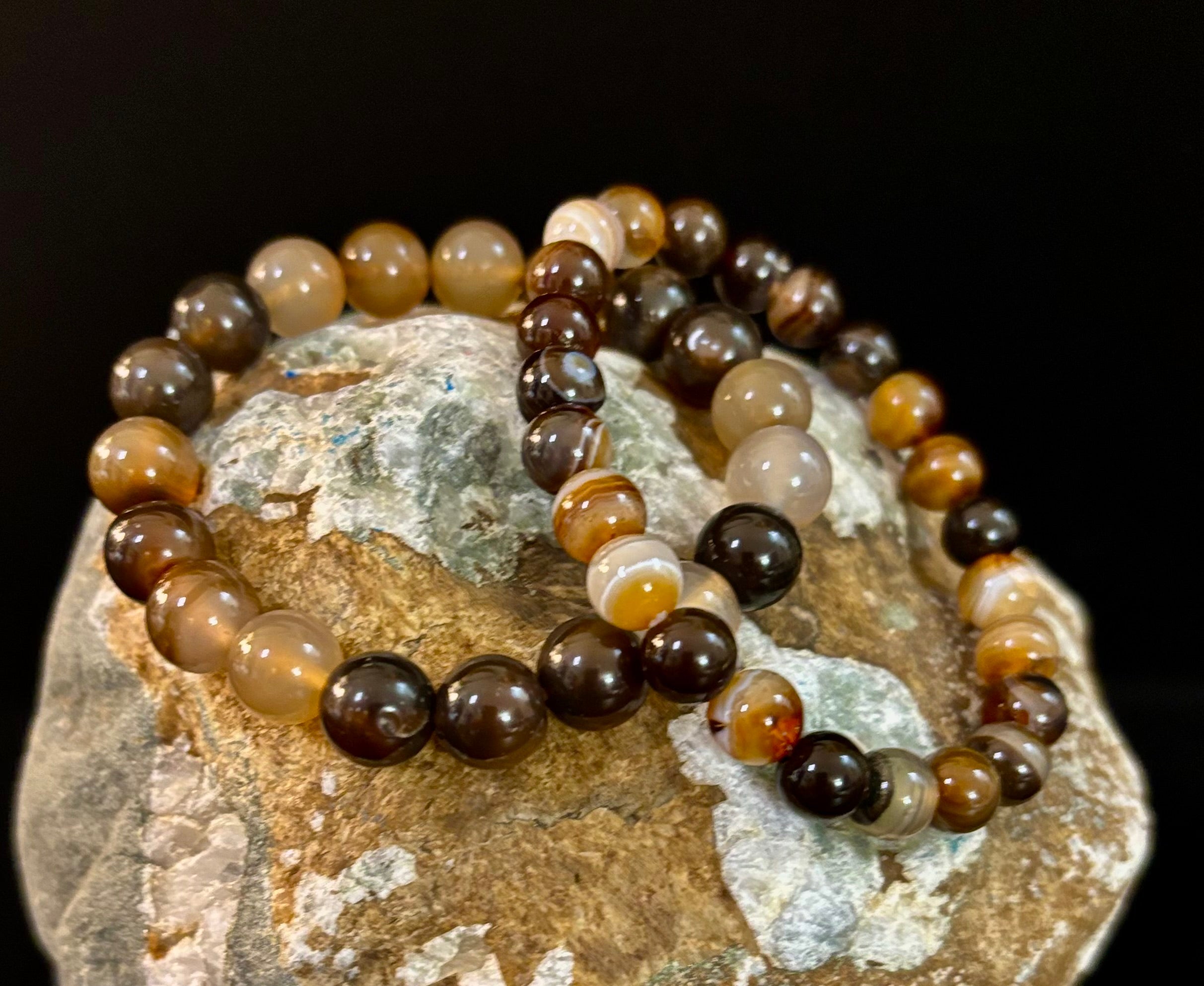 Coffee Striped Agate Energy Bracelet – Reiki Infused | 8mm or 10mm (Medium Wrists) | | Wiccan Center