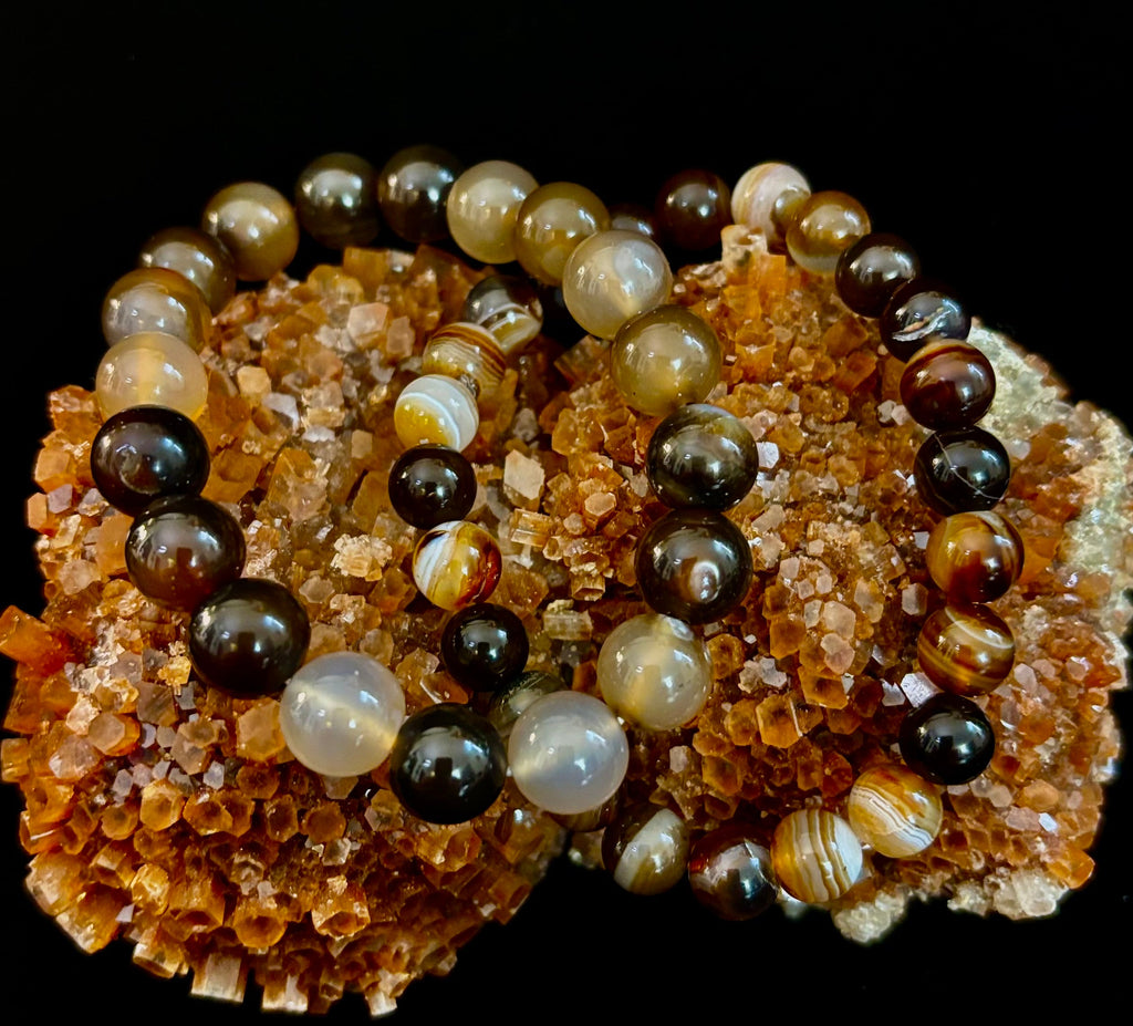 Coffee Striped Agate Energy Bracelet – Reiki Infused | 8mm or 10mm (Medium Wrists) | | Wiccan Center