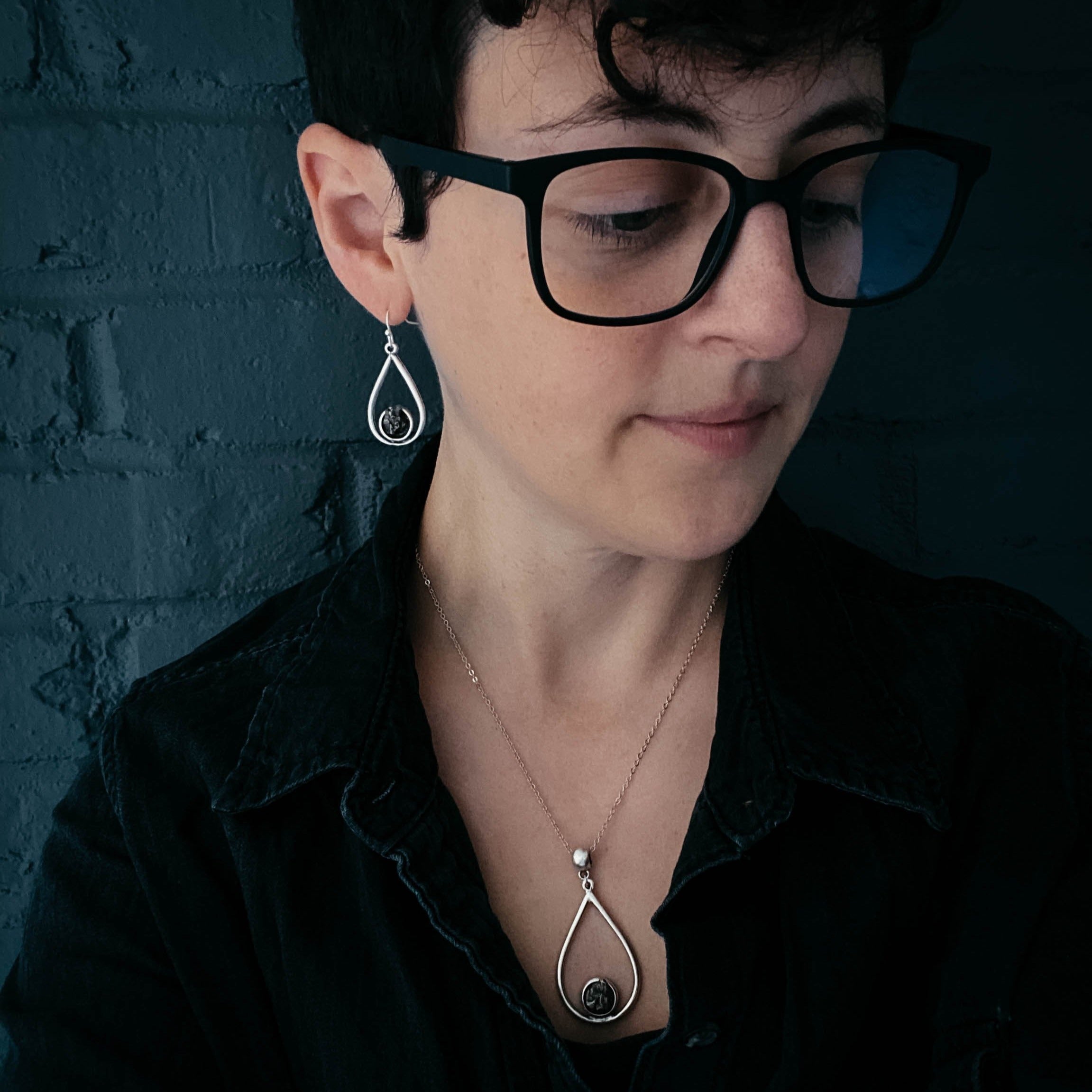 Meteorite Jewelry Set - Teardrop Necklace and Earrings | Jewelry Set | Wiccan Center
