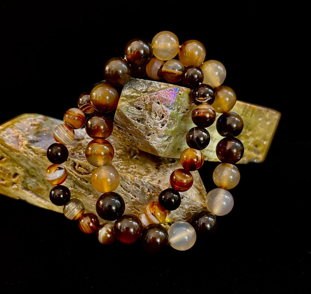 Coffee Striped Agate Energy Bracelet – Reiki Infused | 8mm or 10mm (Medium Wrists) | | Wiccan Center