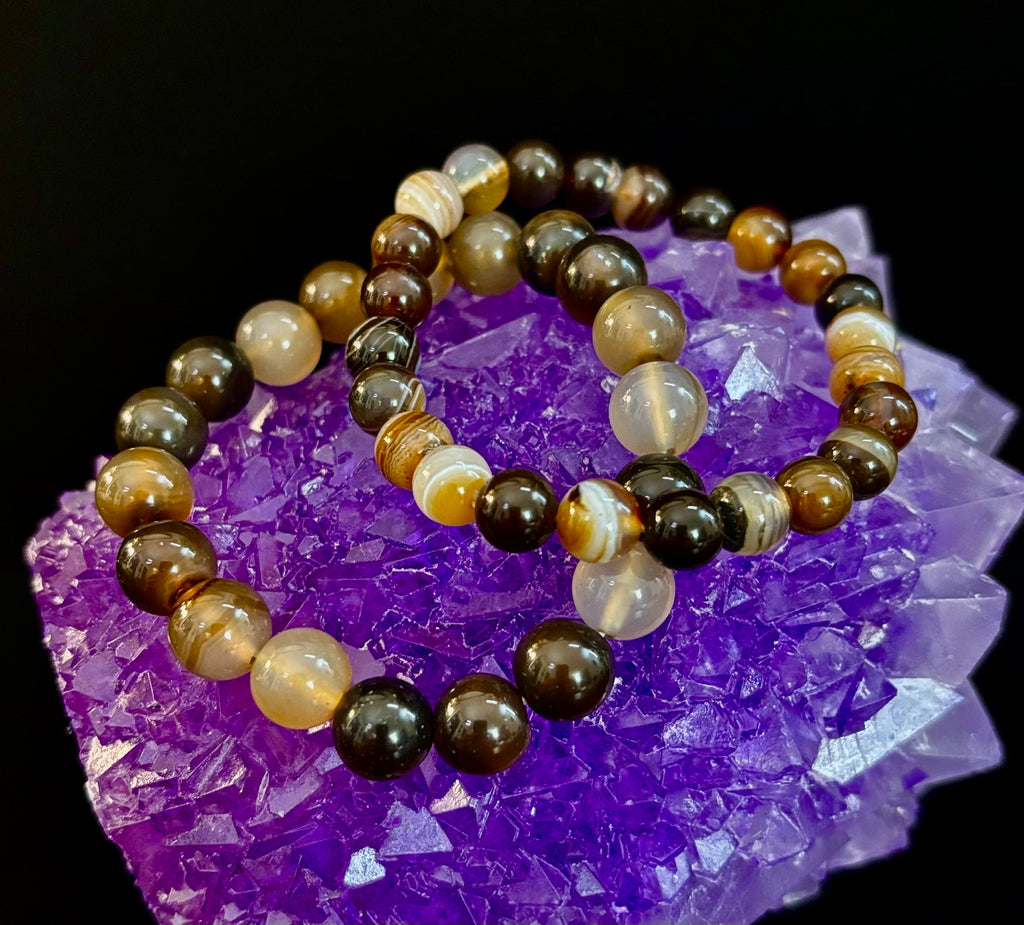 Coffee Striped Agate Energy Bracelet – Reiki Infused | 8mm or 10mm (Medium Wrists) | | Wiccan Center