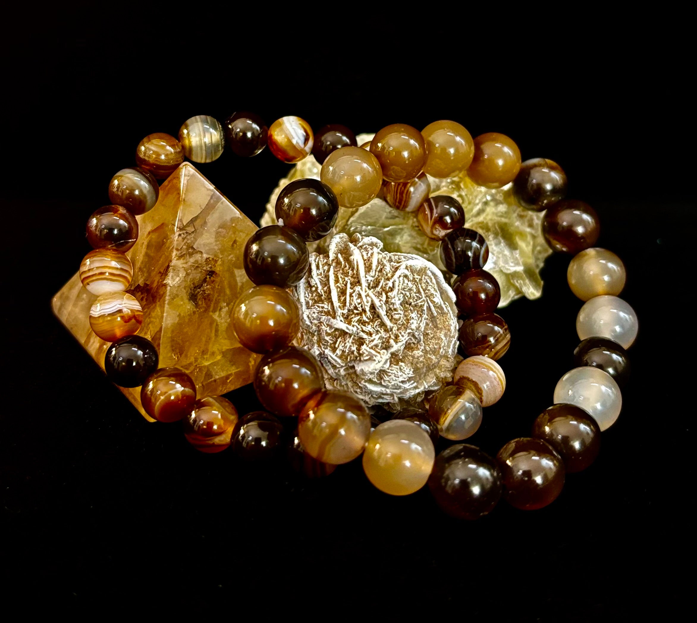 Coffee Striped Agate Energy Bracelet – Reiki Infused | 8mm or 10mm (Medium Wrists) | | Wiccan Center