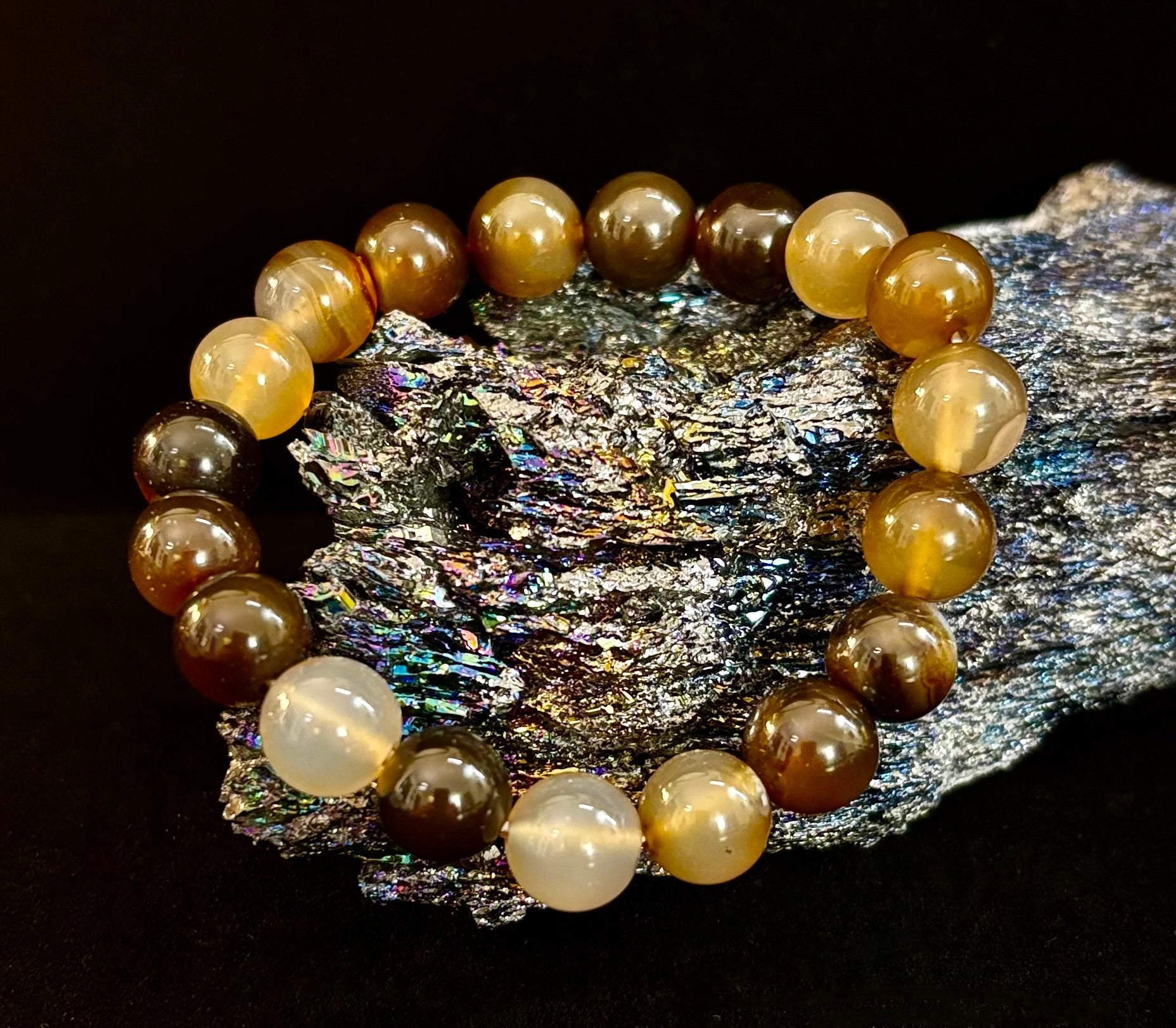 Coffee Striped Agate Energy Bracelet – Reiki Infused | 8mm or 10mm (Medium Wrists) | | Wiccan Center