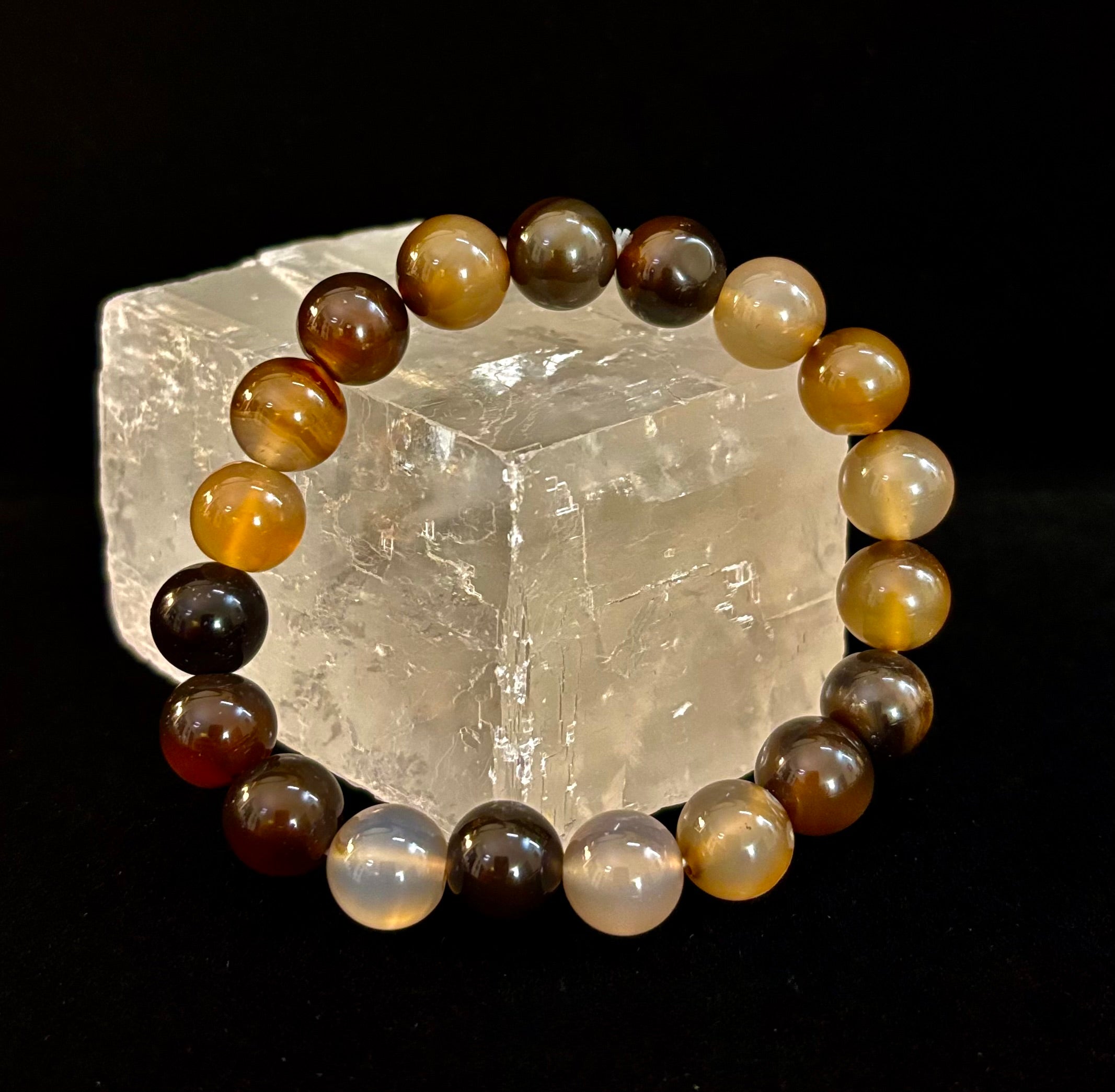 Coffee Striped Agate Energy Bracelet – Reiki Infused | 8mm or 10mm (Medium Wrists) | | Wiccan Center
