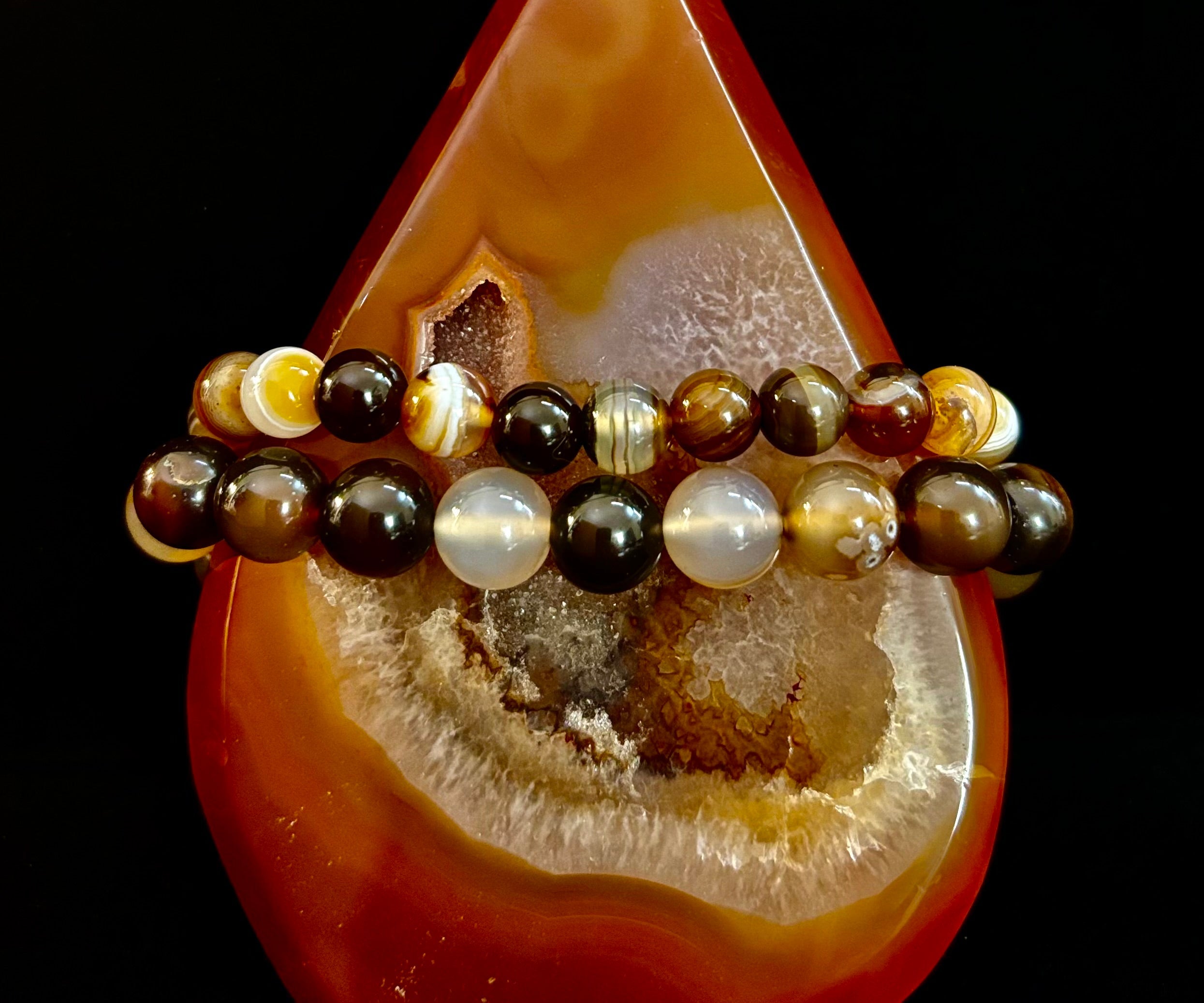 Coffee Striped Agate Energy Bracelet – Reiki Infused | 8mm or 10mm (Medium Wrists) | | Wiccan Center