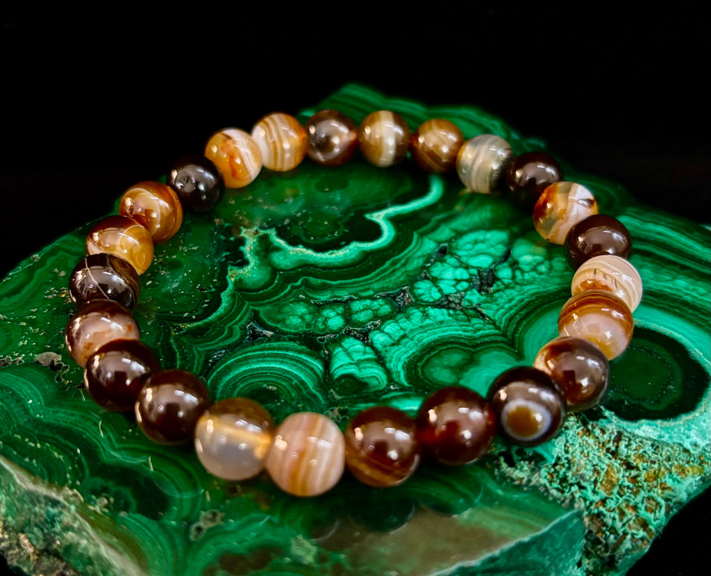 Coffee Striped Agate Energy Bracelet – Reiki Infused | 8mm or 10mm (Medium Wrists) | | Wiccan Center