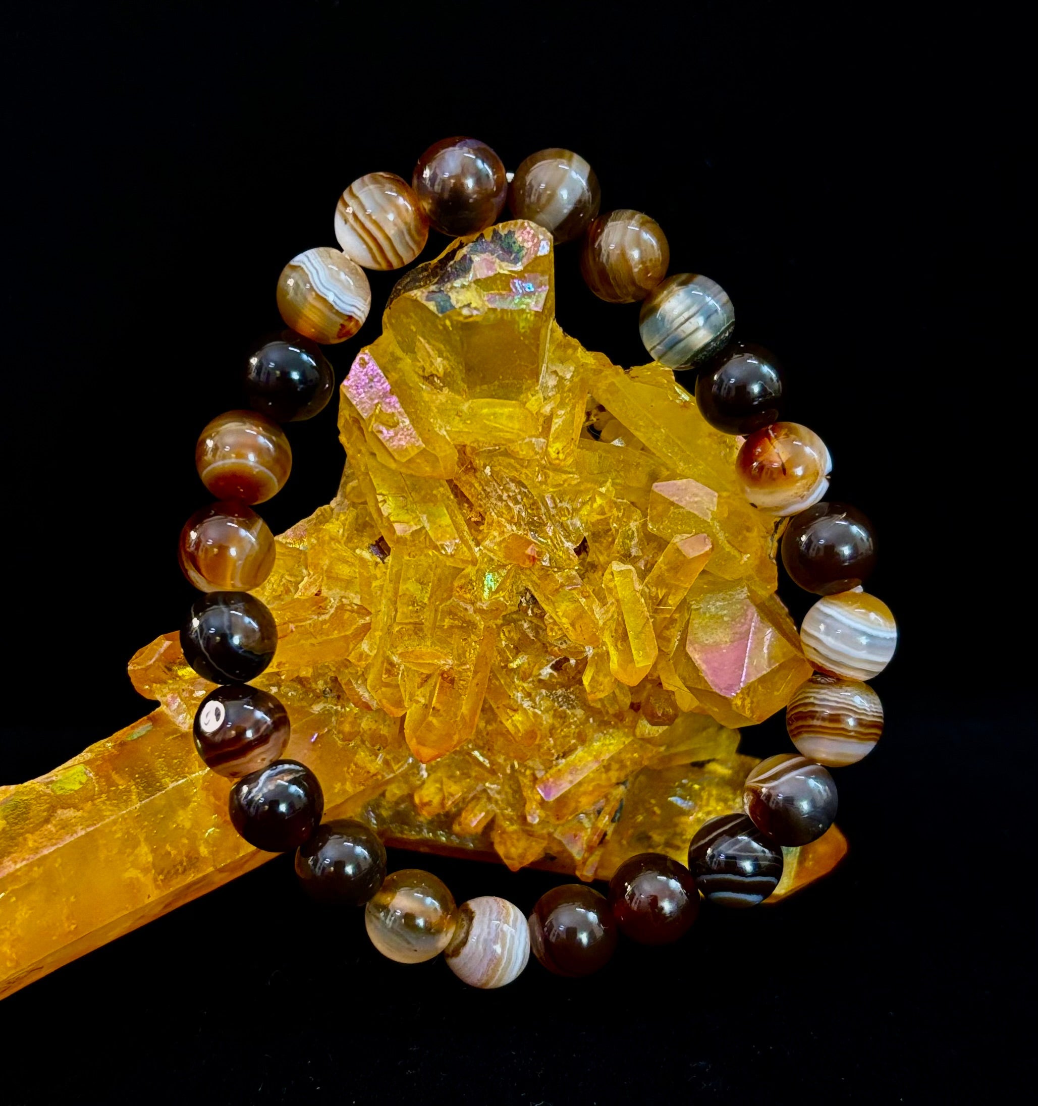 Coffee Striped Agate Energy Bracelet – Reiki Infused | 8mm or 10mm (Medium Wrists) | | Wiccan Center