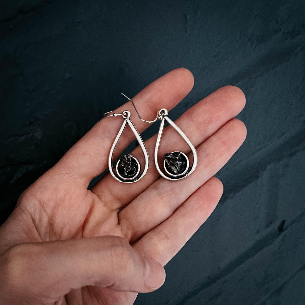 Teardrop Earrings with Raw Meteorite | Earrings | Wiccan Center