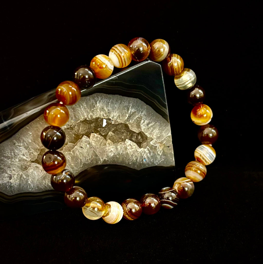 Coffee Striped Agate Energy Bracelet – Reiki Infused | 8mm or 10mm (Medium Wrists) | | Wiccan Center