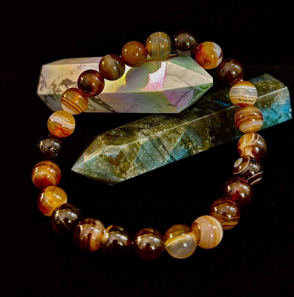 Coffee Striped Agate Energy Bracelet – Reiki Infused | 8mm or 10mm (Medium Wrists) | | Wiccan Center