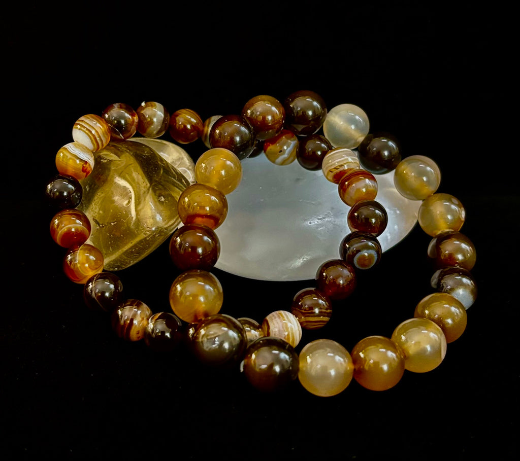Coffee Striped Agate Energy Bracelet – Reiki Infused | 8mm or 10mm (Medium Wrists) | | Wiccan Center