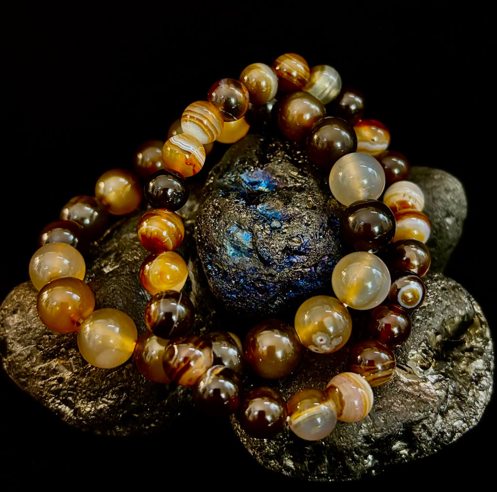 Coffee Striped Agate Energy Bracelet – Reiki Infused | 8mm or 10mm (Medium Wrists) | | Wiccan Center