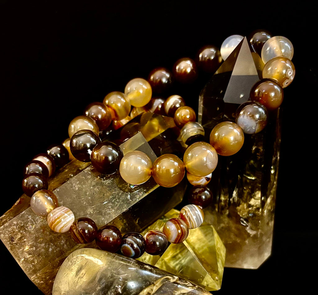 Coffee Striped Agate Energy Bracelet – Reiki Infused | 8mm or 10mm (Medium Wrists) | | Wiccan Center