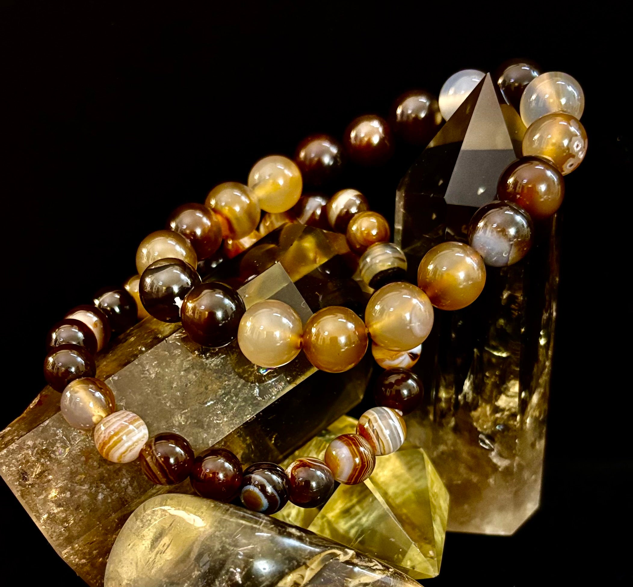 Coffee Striped Agate Energy Bracelet – Reiki Infused | 8mm or 10mm (Medium Wrists) | | Wiccan Center