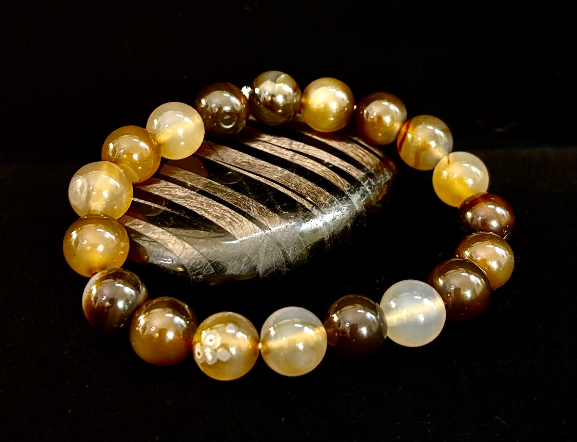 Coffee Striped Agate Energy Bracelet – Reiki Infused | 8mm or 10mm (Medium Wrists) | | Wiccan Center