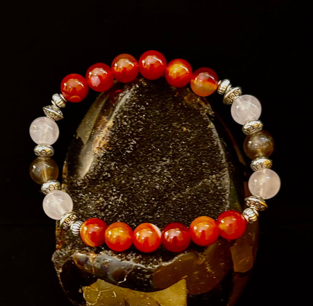 Grief & Loss Support Intention Bracelet – Reiki-Infused Carnelian, Rose Quartz & Smoky Quartz | | Wiccan Center