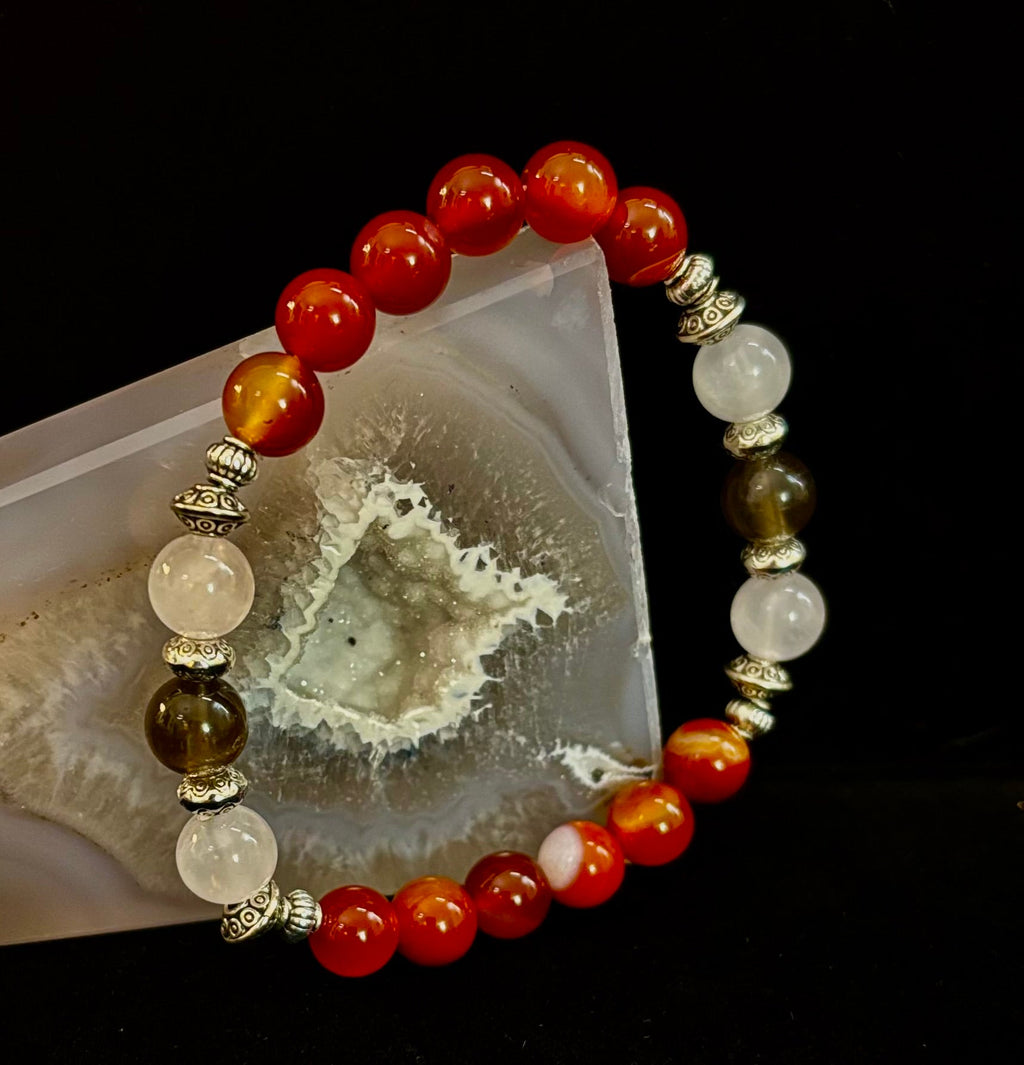 Grief & Loss Support Intention Bracelet – Reiki-Infused Carnelian, Rose Quartz & Smoky Quartz | | Wiccan Center