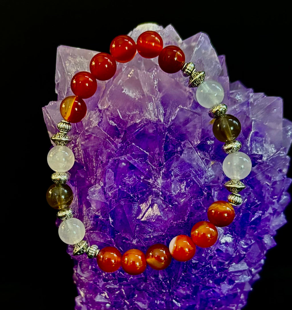 Grief & Loss Support Intention Bracelet – Reiki-Infused Carnelian, Rose Quartz & Smoky Quartz | | Wiccan Center