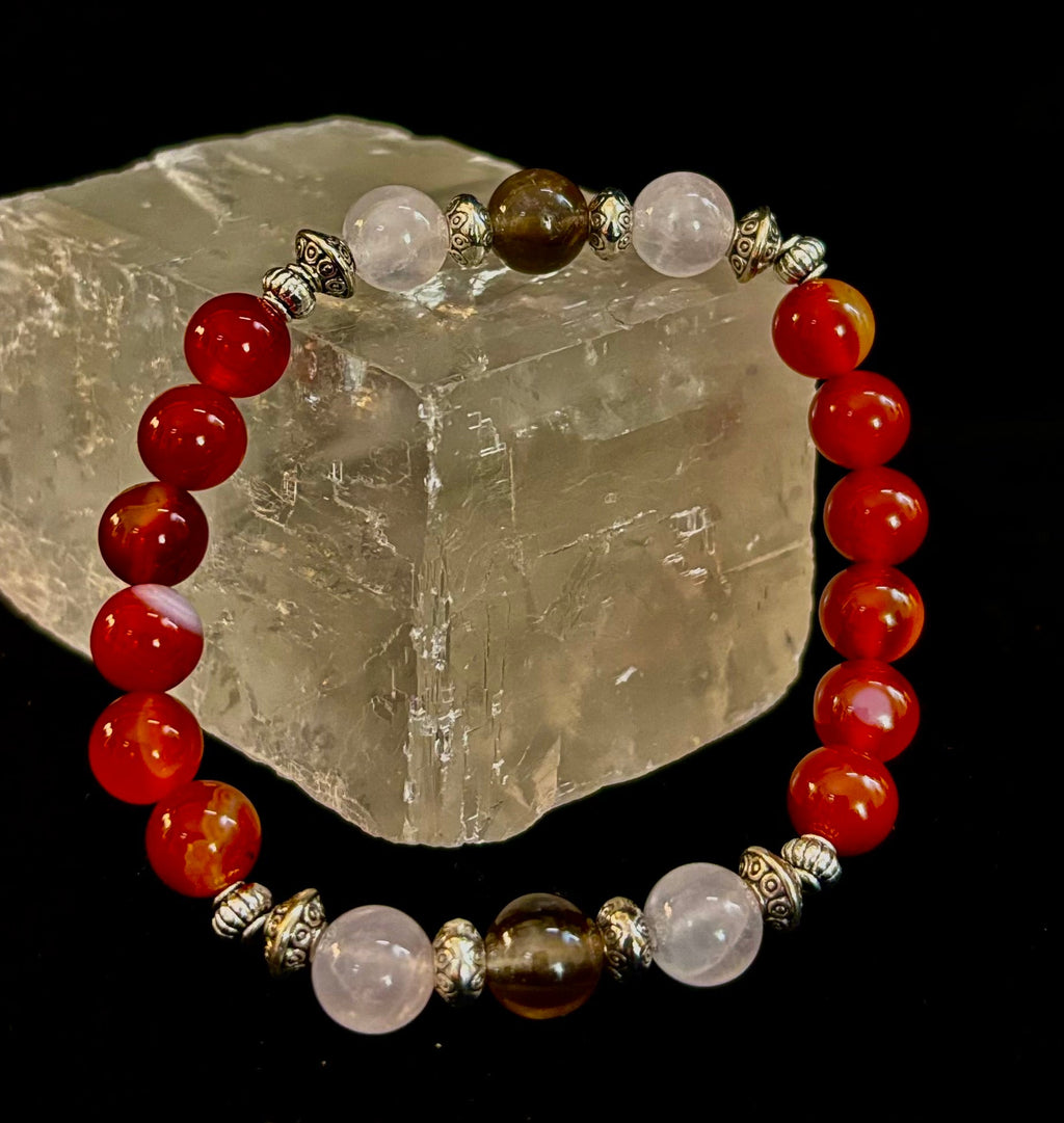 Grief & Loss Support Intention Bracelet – Reiki-Infused Carnelian, Rose Quartz & Smoky Quartz | | Wiccan Center