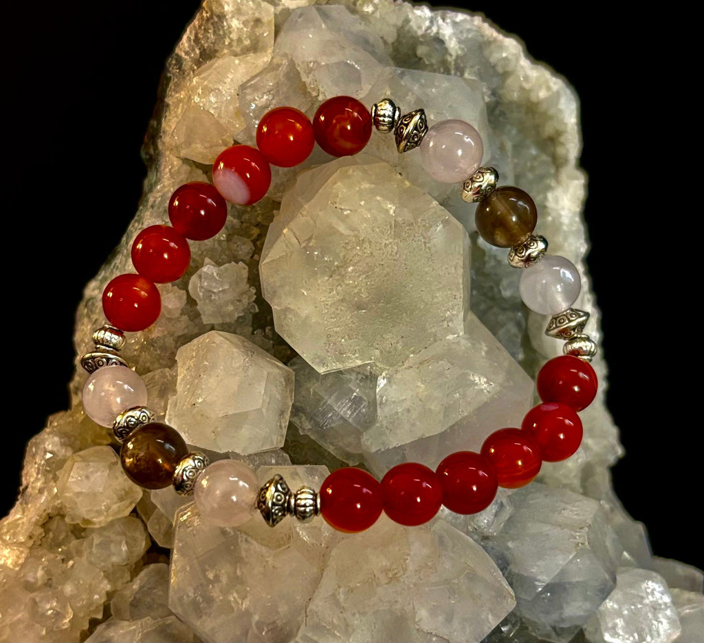 Grief & Loss Support Intention Bracelet – Reiki-Infused Carnelian, Rose Quartz & Smoky Quartz | | Wiccan Center