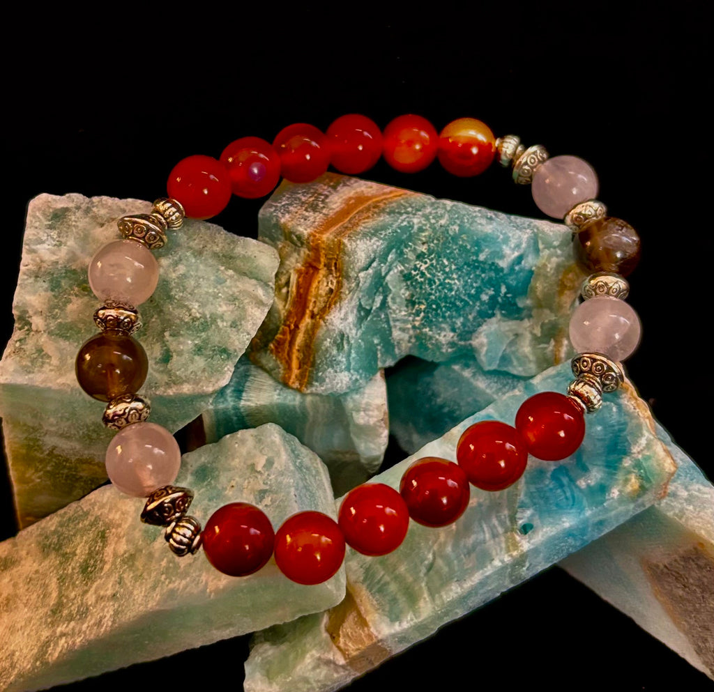 Grief & Loss Support Intention Bracelet – Reiki-Infused Carnelian, Rose Quartz & Smoky Quartz | | Wiccan Center