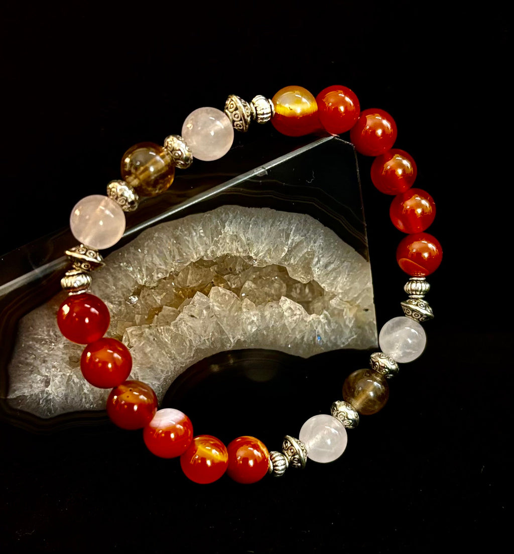 Grief & Loss Support Intention Bracelet – Reiki-Infused Carnelian, Rose Quartz & Smoky Quartz | | Wiccan Center