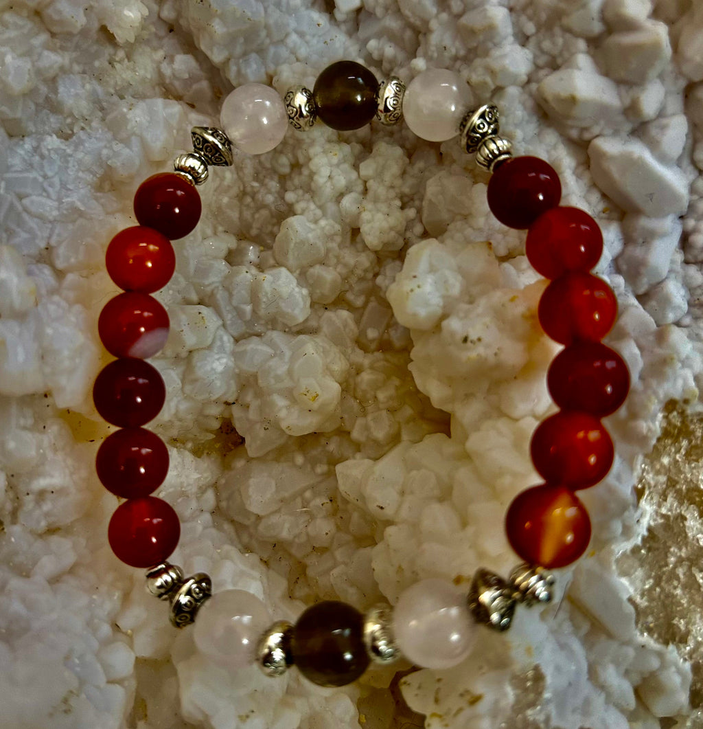 Grief & Loss Support Intention Bracelet – Reiki-Infused Carnelian, Rose Quartz & Smoky Quartz | | Wiccan Center
