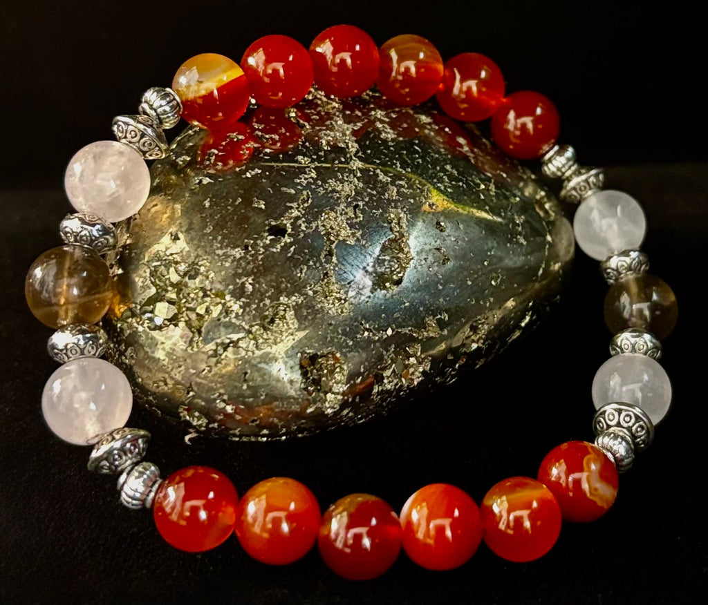 Grief & Loss Support Intention Bracelet – Reiki-Infused Carnelian, Rose Quartz & Smoky Quartz | | Wiccan Center