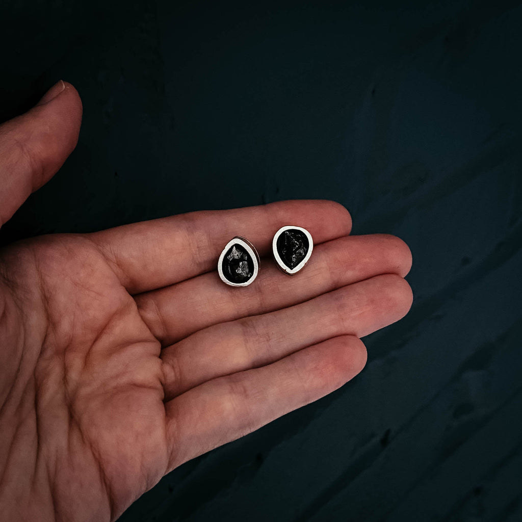 Pear Shaped Teardrop Meteorite Stud Earrings | Earrings | Wiccan Center