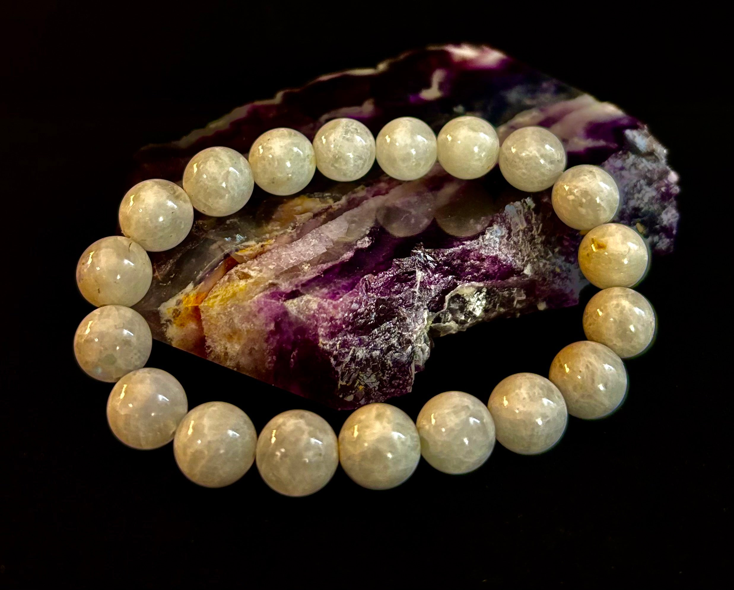 Reiki-Infused Rainbow Moonstone Power Bracelet – 10mm Beads (Medium Wrist) | | Wiccan Center