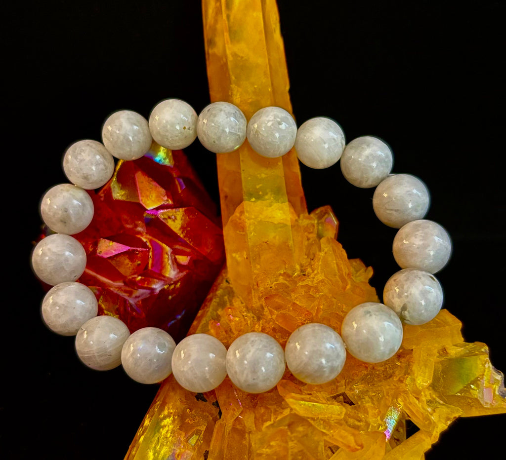 Reiki-Infused Rainbow Moonstone Power Bracelet – 10mm Beads (Medium Wrist) | | Wiccan Center