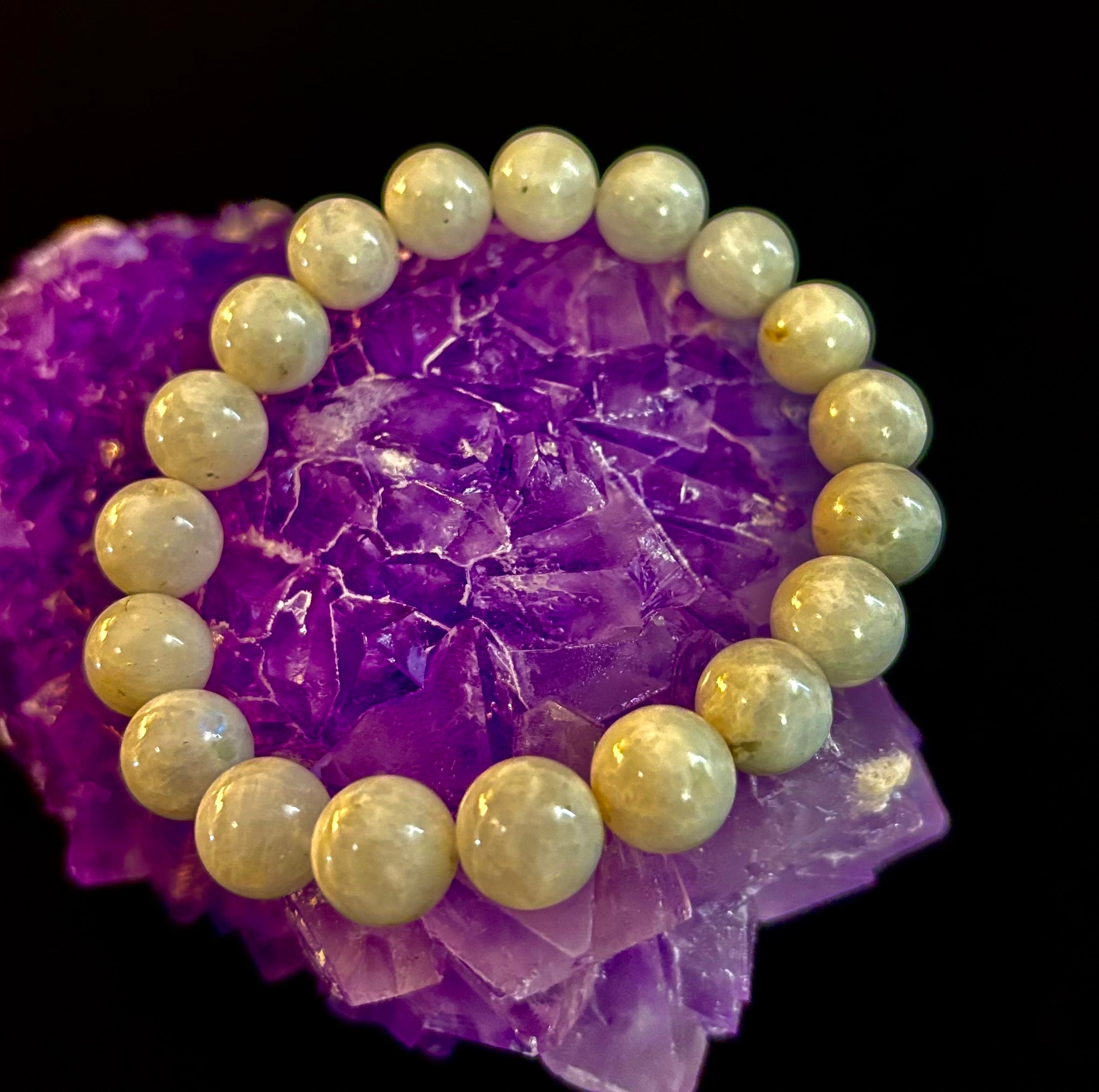 Reiki-Infused Rainbow Moonstone Power Bracelet – 10mm Beads (Medium Wrist) | | Wiccan Center