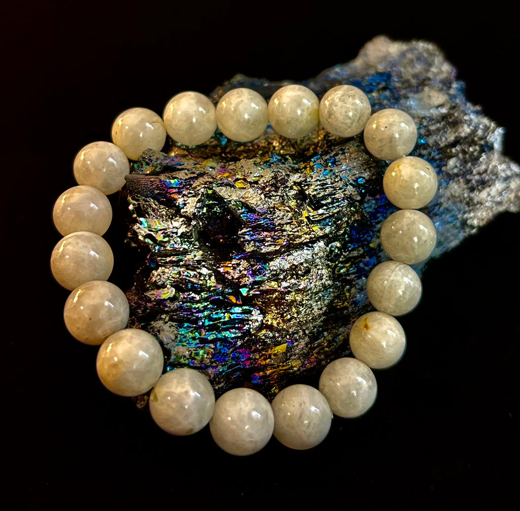 Reiki-Infused Rainbow Moonstone Power Bracelet – 10mm Beads (Medium Wrist) | | Wiccan Center