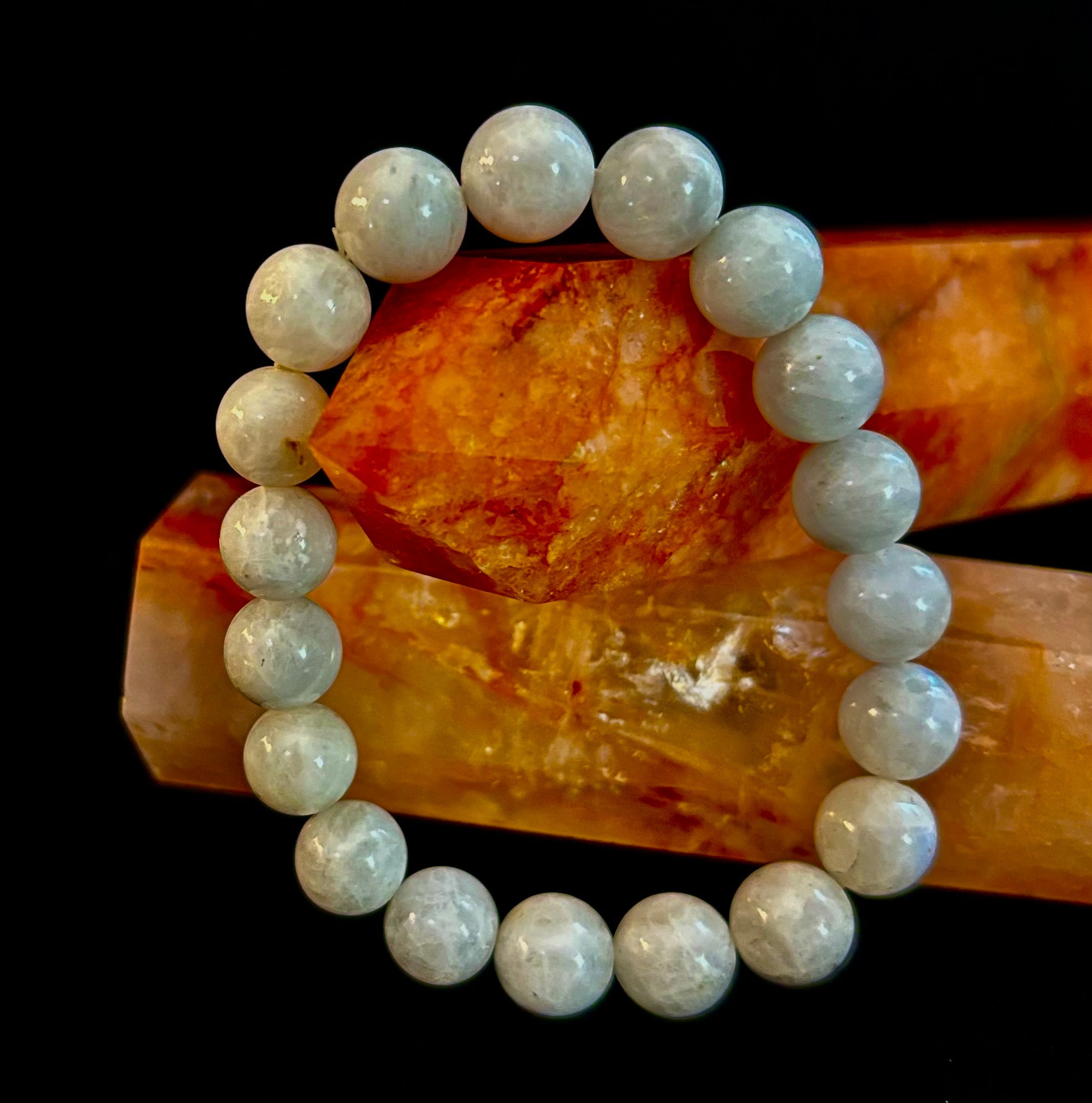Reiki-Infused Rainbow Moonstone Power Bracelet – 10mm Beads (Medium Wrist) | | Wiccan Center