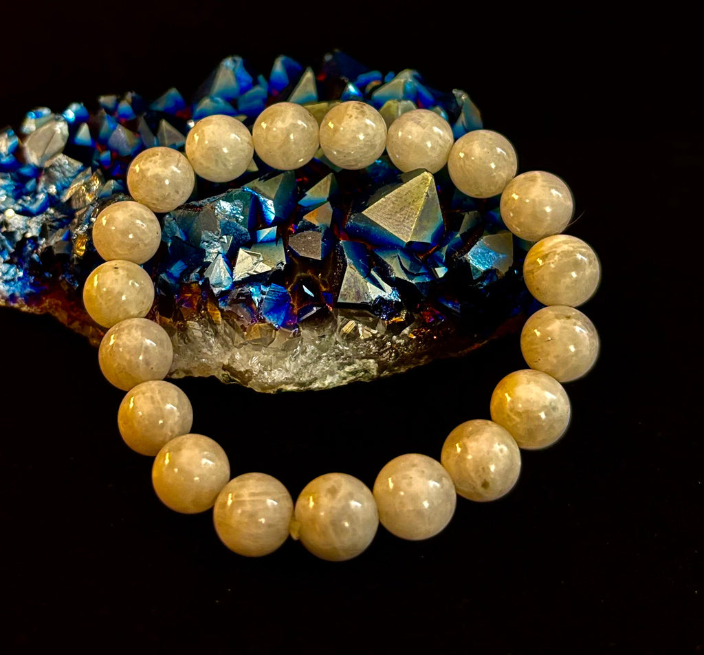 Reiki-Infused Rainbow Moonstone Power Bracelet – 10mm Beads (Medium Wrist) | | Wiccan Center