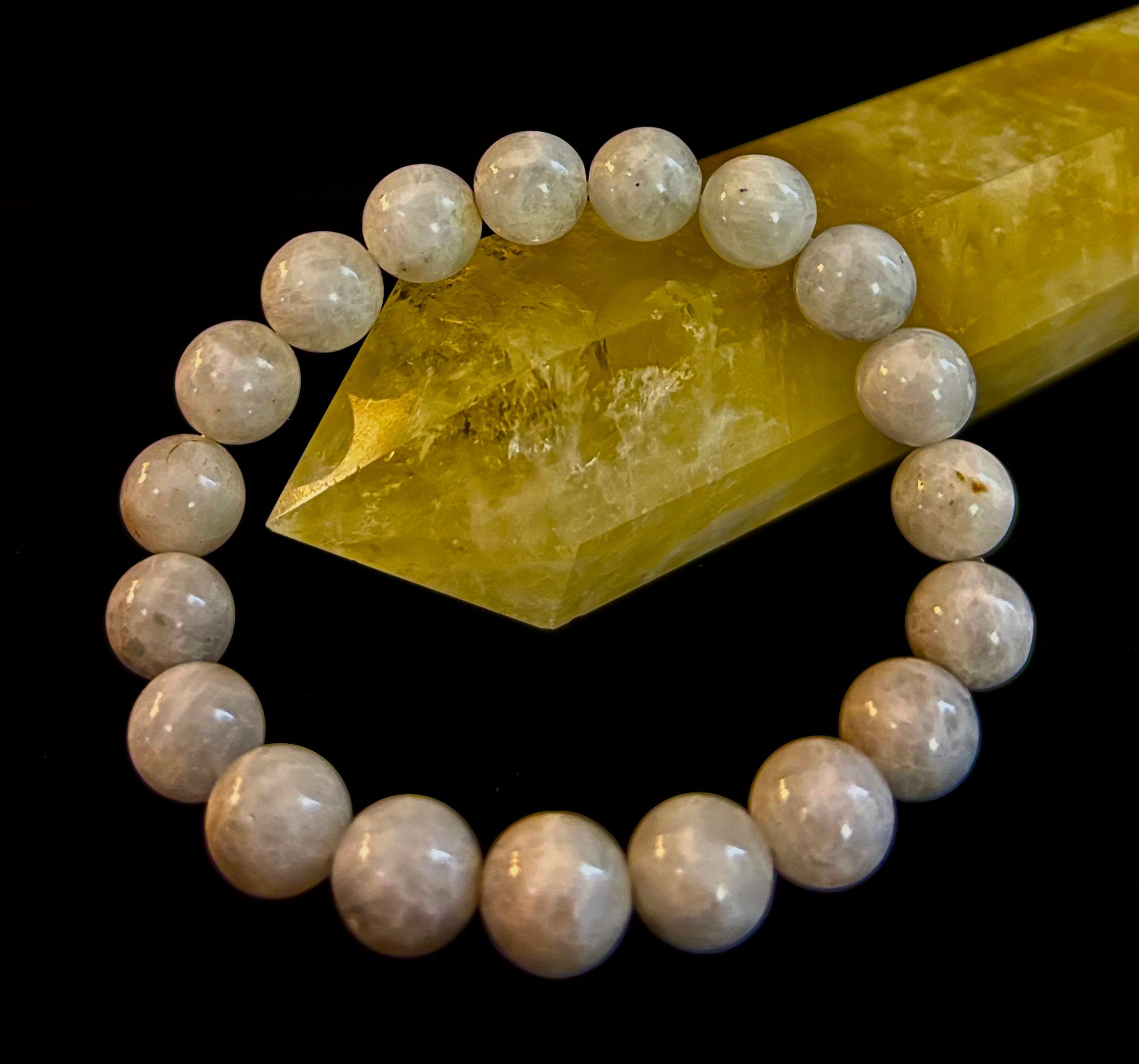 Reiki-Infused Rainbow Moonstone Power Bracelet – 10mm Beads (Medium Wrist) | | Wiccan Center