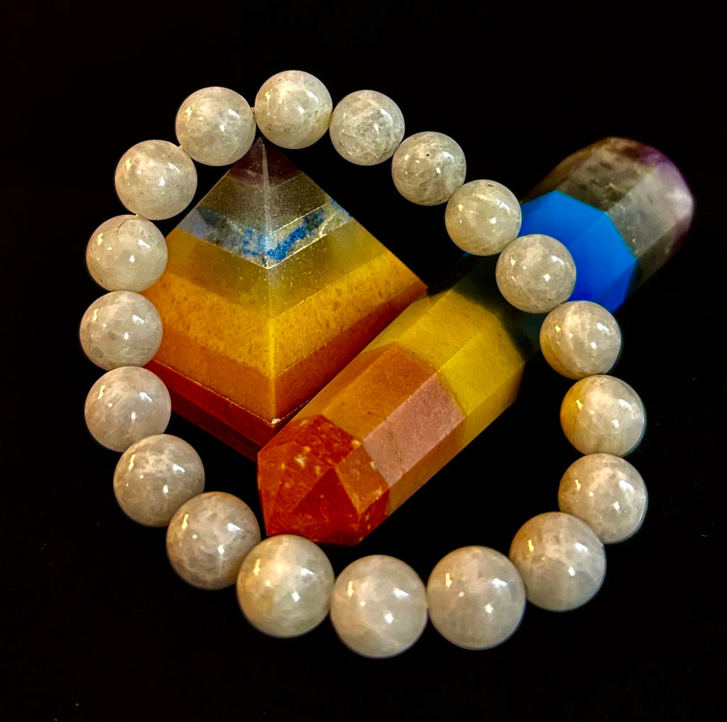 Reiki-Infused Rainbow Moonstone Power Bracelet – 10mm Beads (Medium Wrist) | | Wiccan Center
