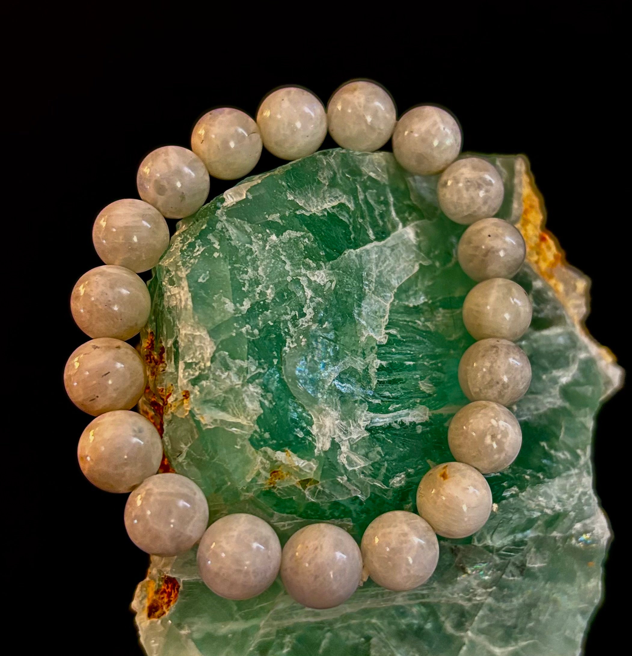 Reiki-Infused Rainbow Moonstone Power Bracelet – 10mm Beads (Medium Wrist) | | Wiccan Center