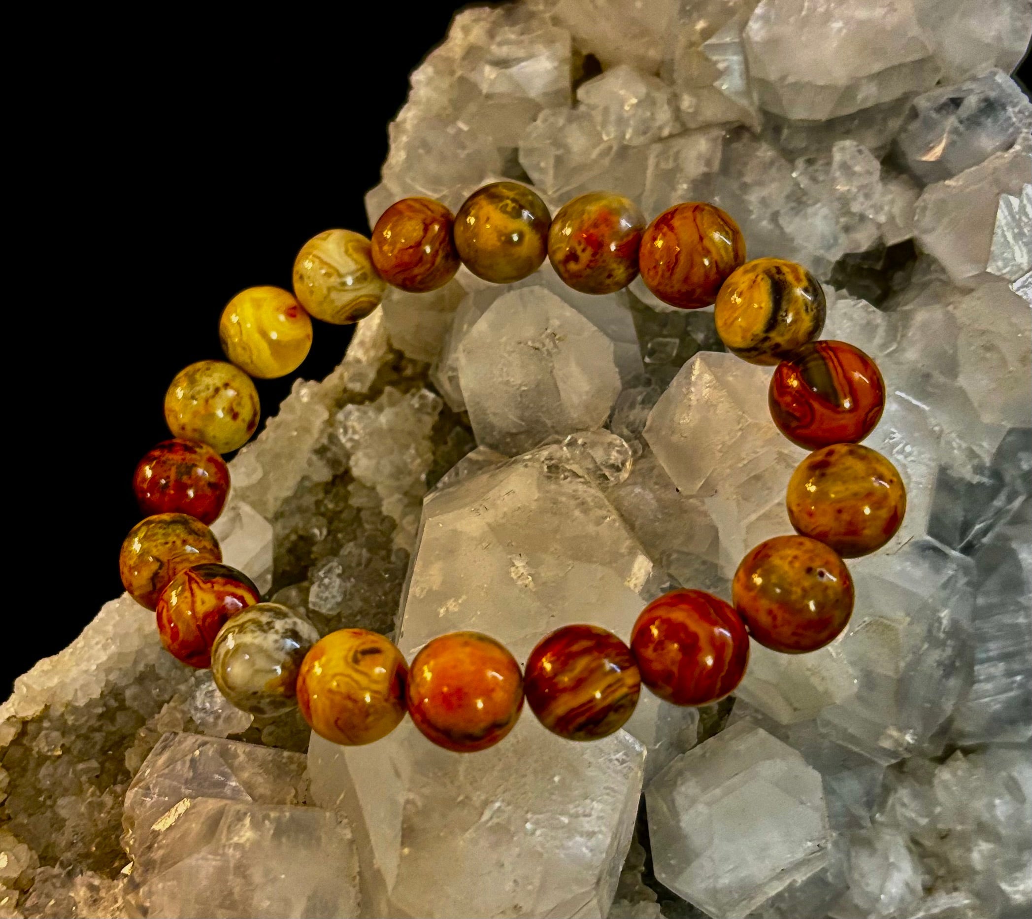 Reiki-Infused Crazy Lace Agate Strength & Stability Bracelet – 10mm Beads (Medium Wrist) | | Wiccan Center
