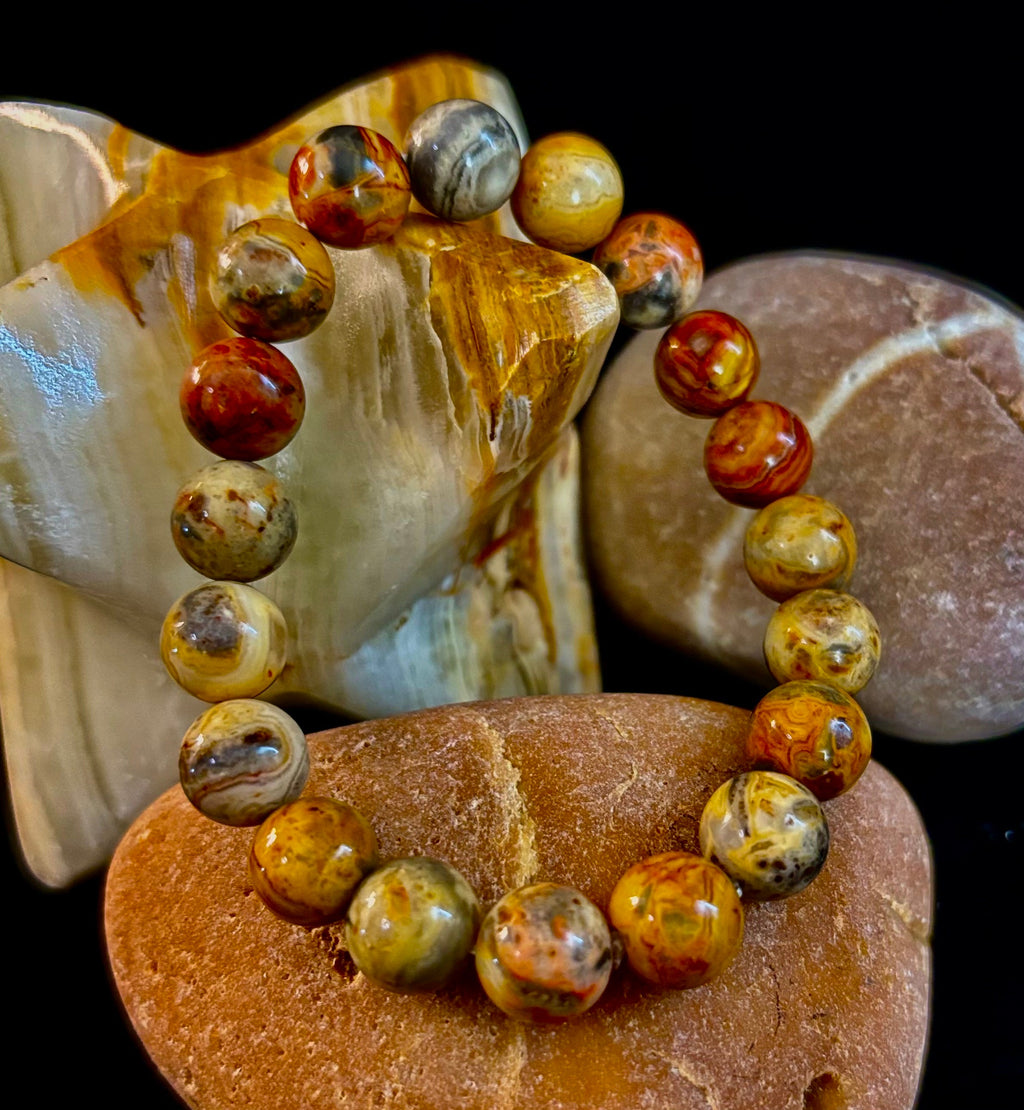 Reiki-Infused Crazy Lace Agate Strength & Stability Bracelet – 10mm Beads (Medium Wrist) | | Wiccan Center