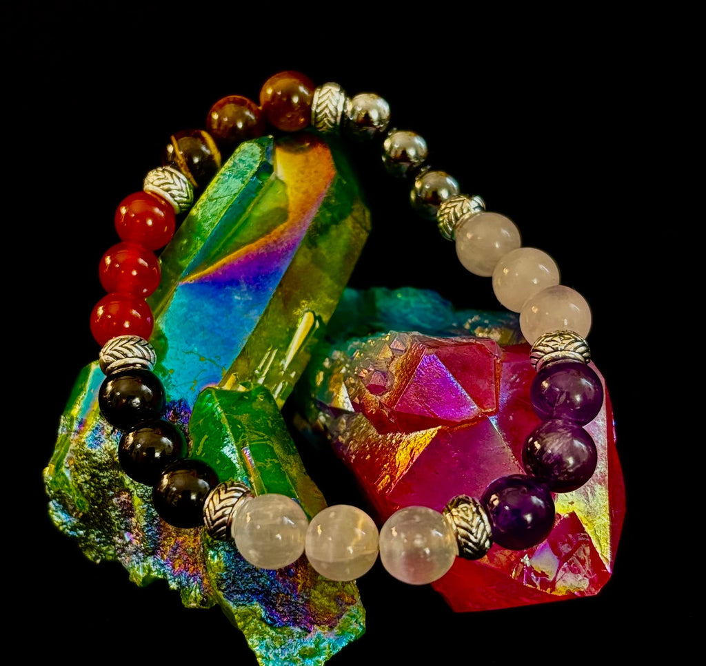 Renewal & Strength Addiction Recovery Bracelet – Carnelian, Amethyst, Rose Quartz, Hematite & Selenite | | Wiccan Center