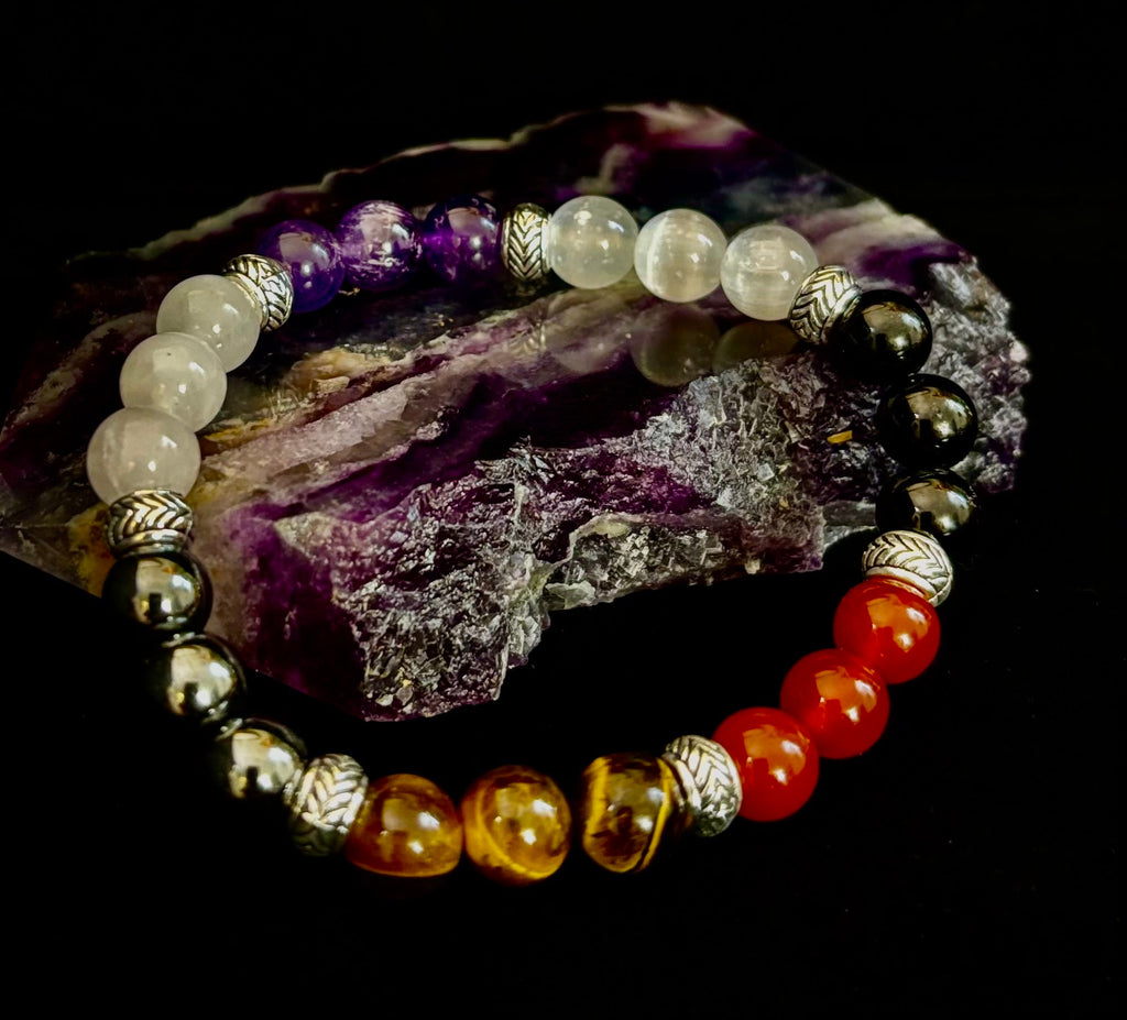 Renewal & Strength Addiction Recovery Bracelet – Carnelian, Amethyst, Rose Quartz, Hematite & Selenite | | Wiccan Center