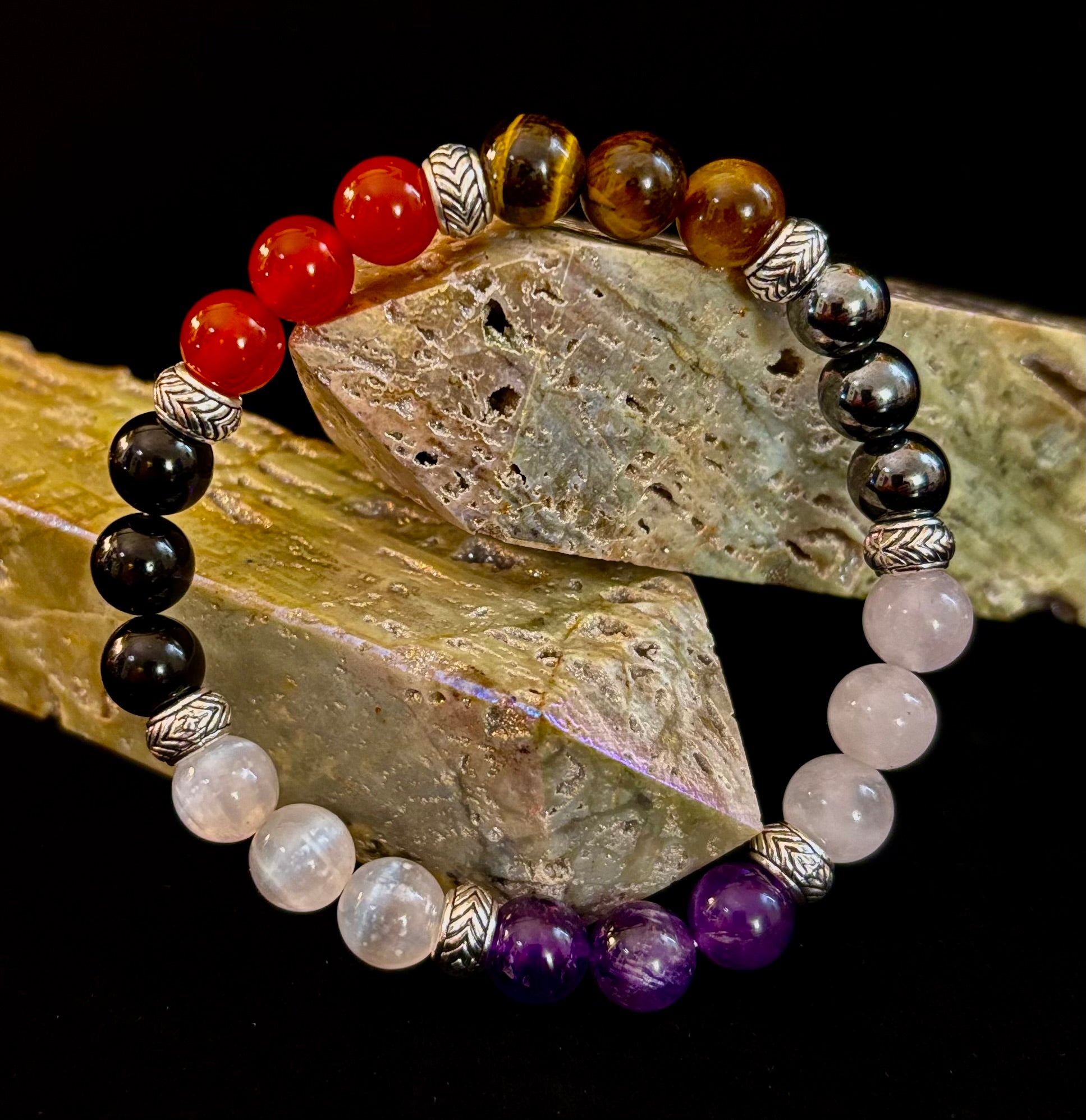 Renewal & Strength Addiction Recovery Bracelet – Carnelian, Amethyst, Rose Quartz, Hematite & Selenite | | Wiccan Center