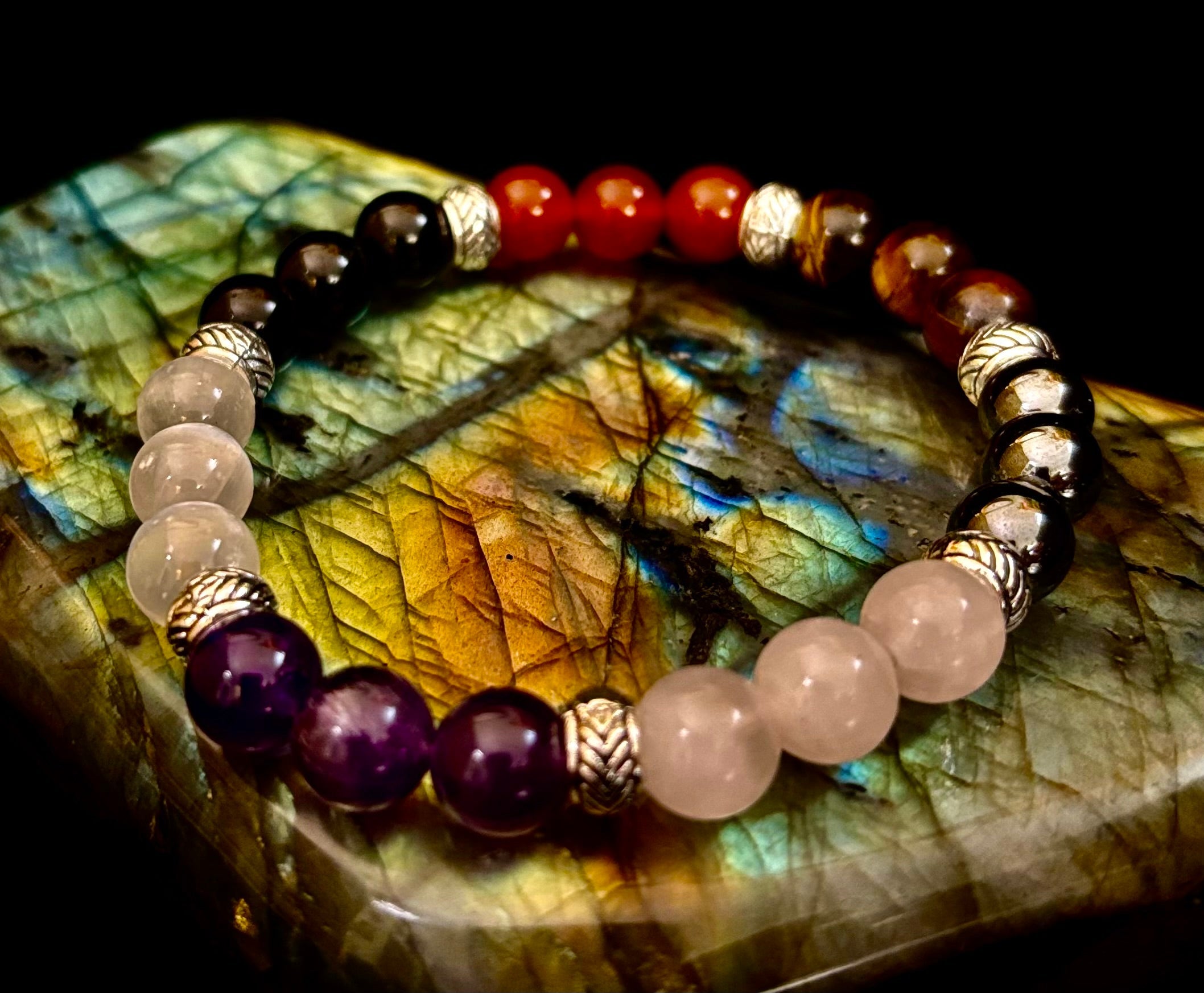 Renewal & Strength Addiction Recovery Bracelet – Carnelian, Amethyst, Rose Quartz, Hematite & Selenite | | Wiccan Center
