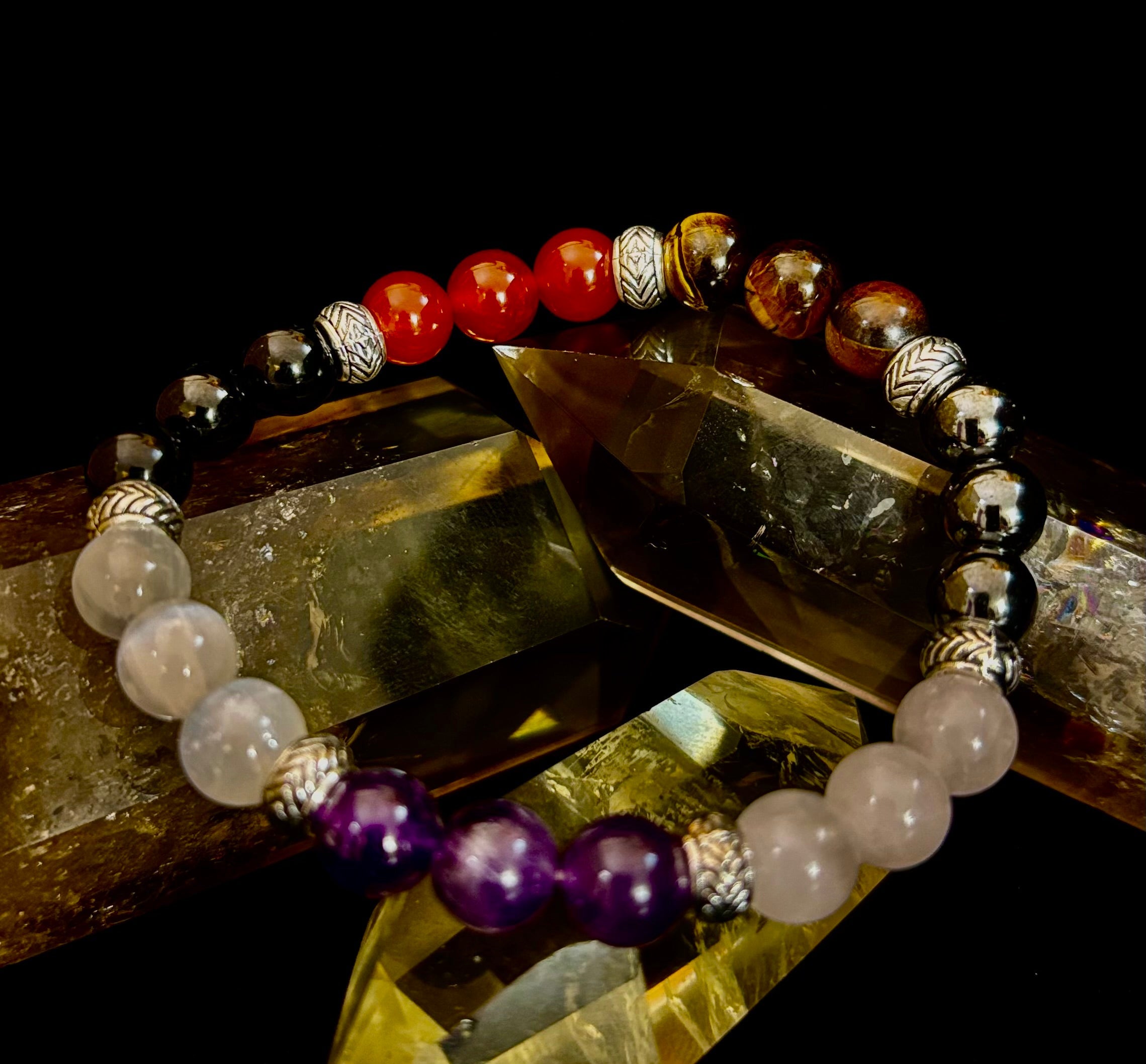 Renewal & Strength Addiction Recovery Bracelet – Carnelian, Amethyst, Rose Quartz, Hematite & Selenite | | Wiccan Center