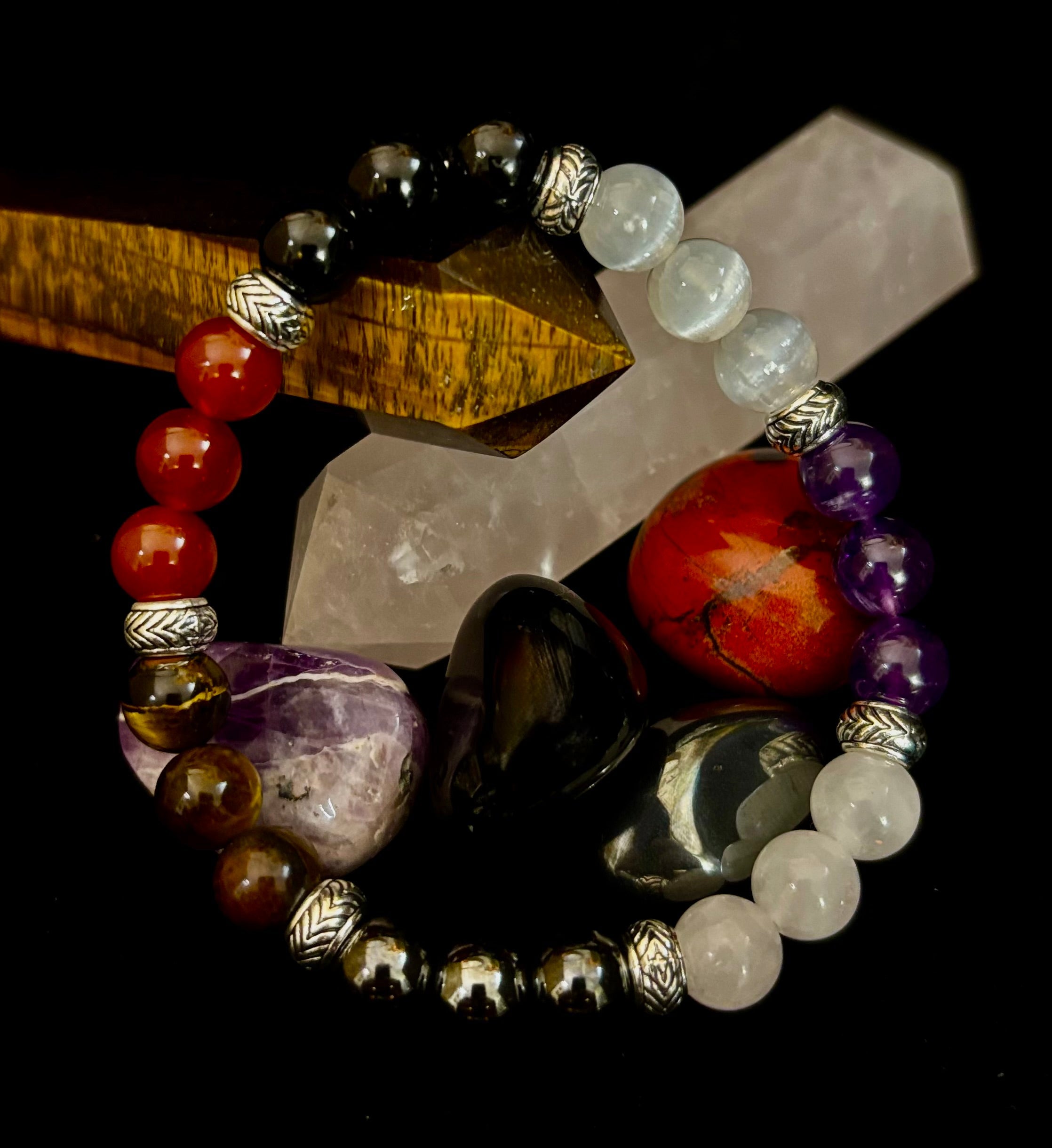 Renewal & Strength Addiction Recovery Bracelet – Carnelian, Amethyst, Rose Quartz, Hematite & Selenite | | Wiccan Center