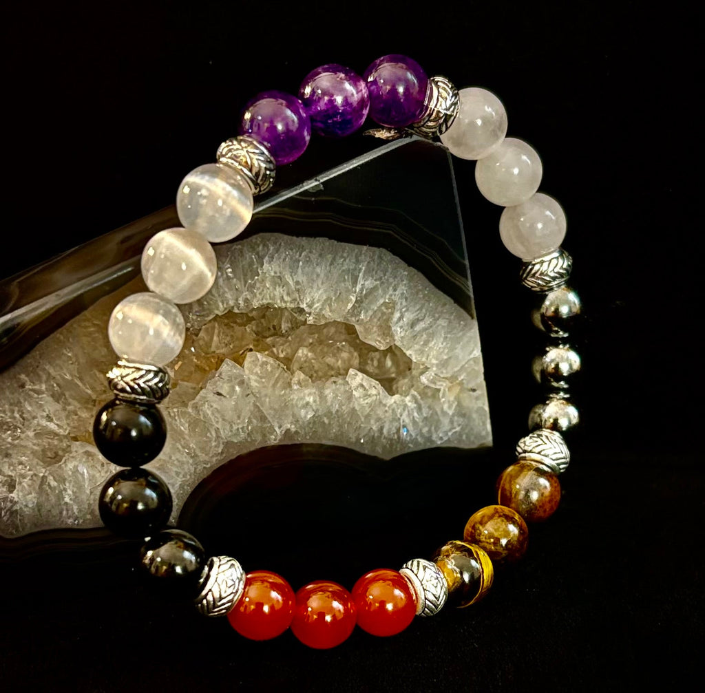 Renewal & Strength Addiction Recovery Bracelet – Carnelian, Amethyst, Rose Quartz, Hematite & Selenite | | Wiccan Center