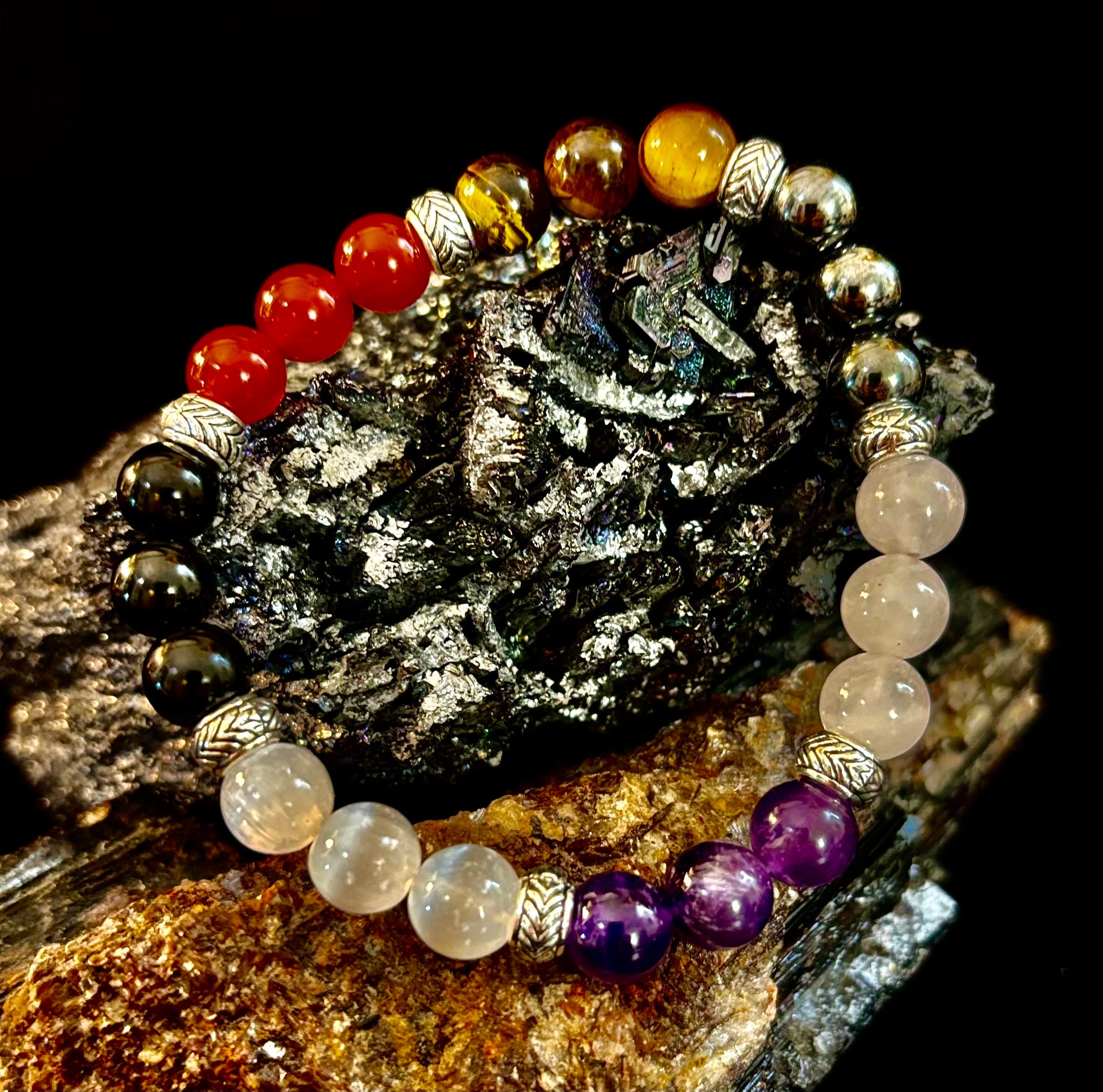 Renewal & Strength Addiction Recovery Bracelet – Carnelian, Amethyst, Rose Quartz, Hematite & Selenite | | Wiccan Center