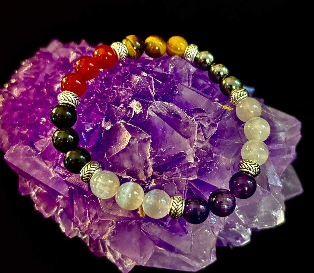 Renewal & Strength Addiction Recovery Bracelet – Carnelian, Amethyst, Rose Quartz, Hematite & Selenite | | Wiccan Center